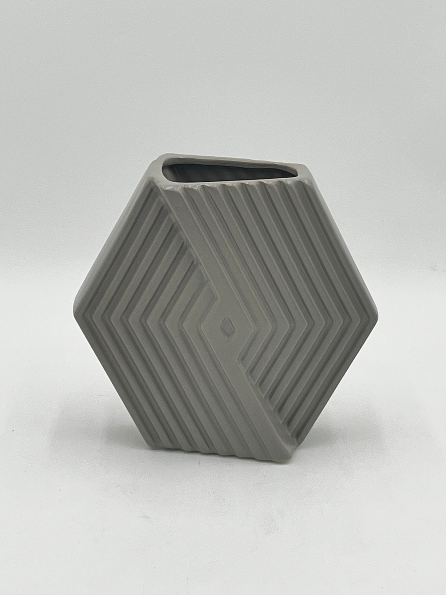 Chevron Crest Mini ceramic vases in matte grey with geometric texture, sold by floralsuppliespoint1.com for modern floral arrangements or decor.