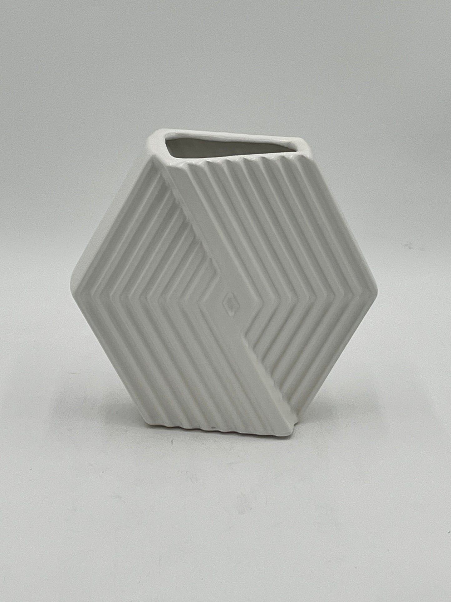 Chevron Crest Mini ceramic vases in matte white with geometric texture, sold by floralsuppliespoint1.com for modern floral arrangements or decor.