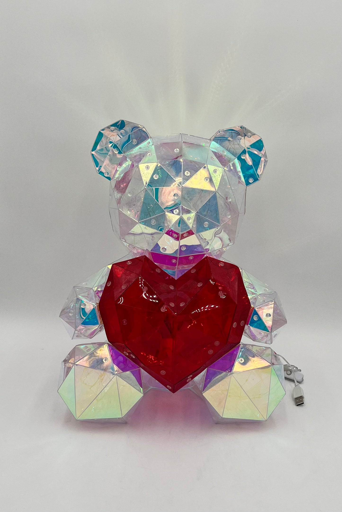 LED crystal Heart Bear gift light with red gem heart inside display box, USB-powered, perfect for gifting and decor. Sold by floralsuppliespoint1.com
