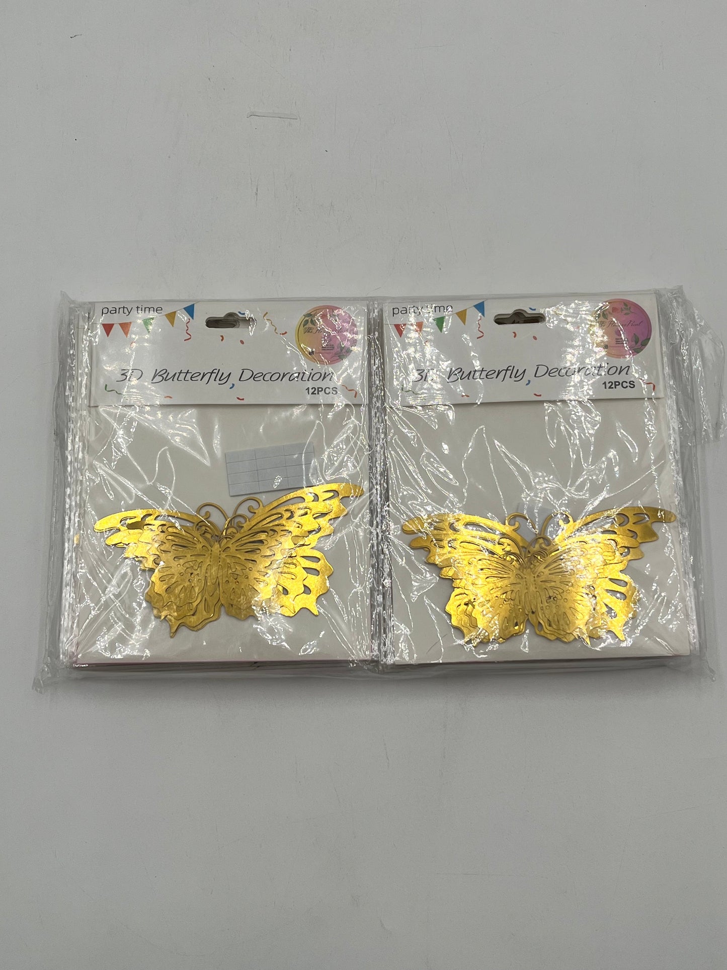 Elegant Monarch Gold 3D Butterfly Decoration, 12 pcs for weddings, floral, and party décor. Retail & wholesale (20Pack) by floralsuppliespoint1.com.