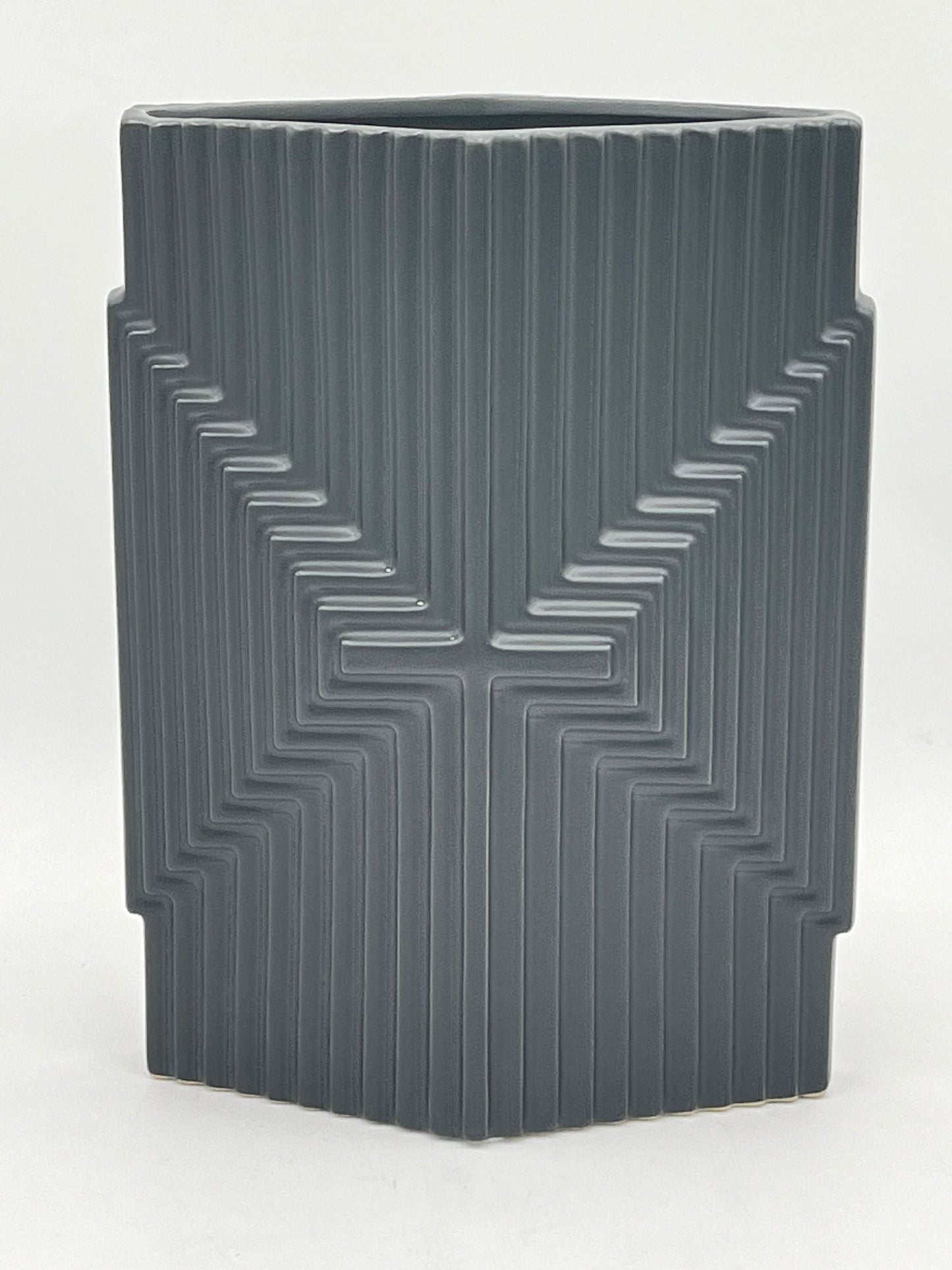 Eternal Grace Matte Edition ceramic vase in matte black with raised cross pattern, sold by floralsuppliespoint1.com for elegant floral tributes or modern decor.