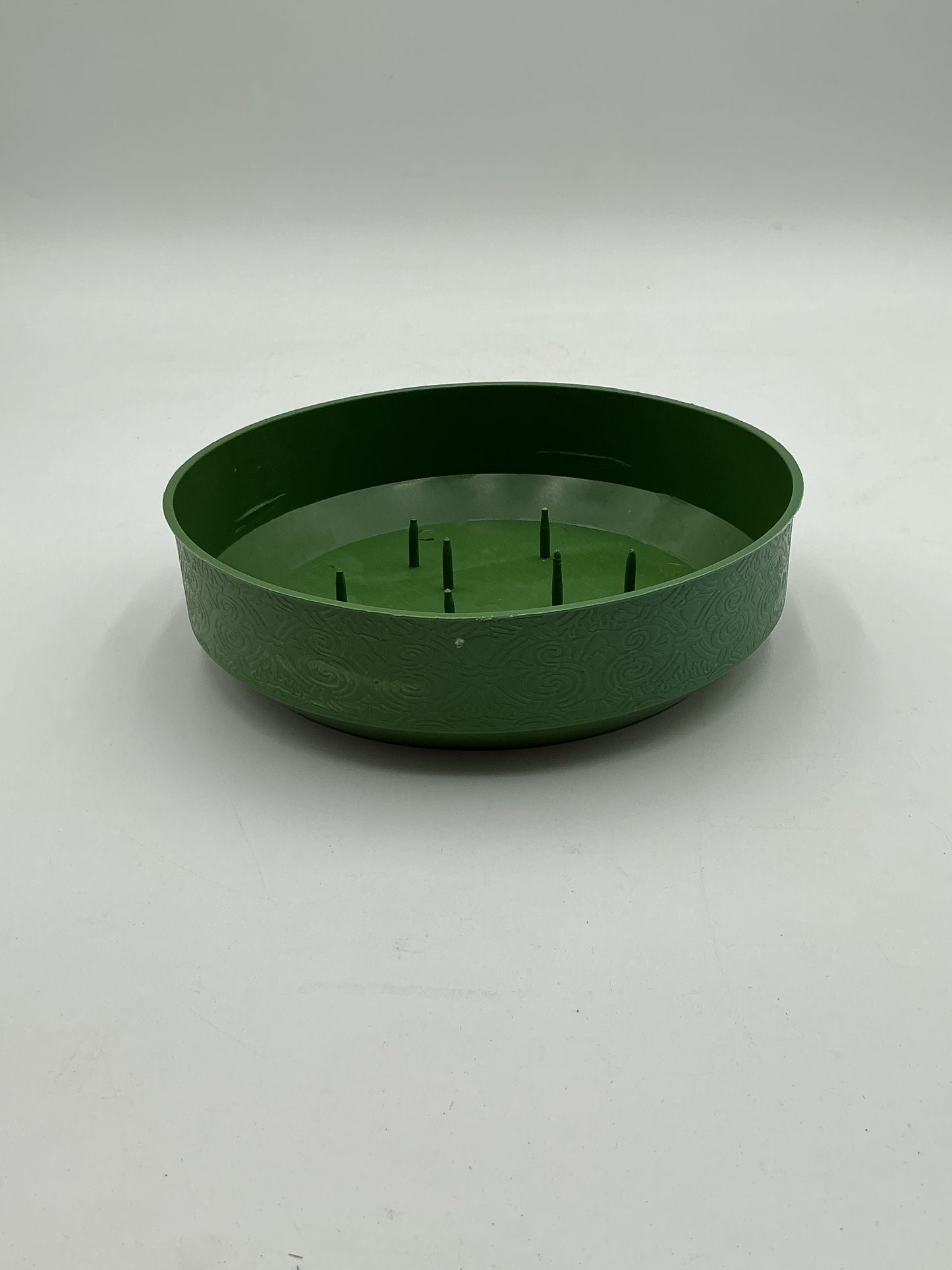 Floral base Round 8” with 2” deep to hold floral foam securely. Ideal for fresh or artificial flower arrangements. Sold by floralsuppliespoint1.com for $4.99