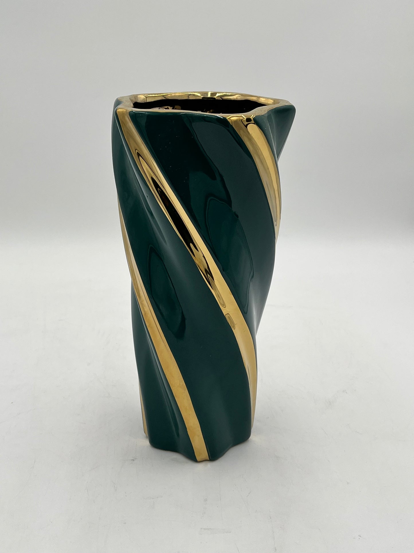 Gilded Helix ceramic vases with gold swirl in Green. Available in Large size for $19.99 by floralsuppliespoint1.com