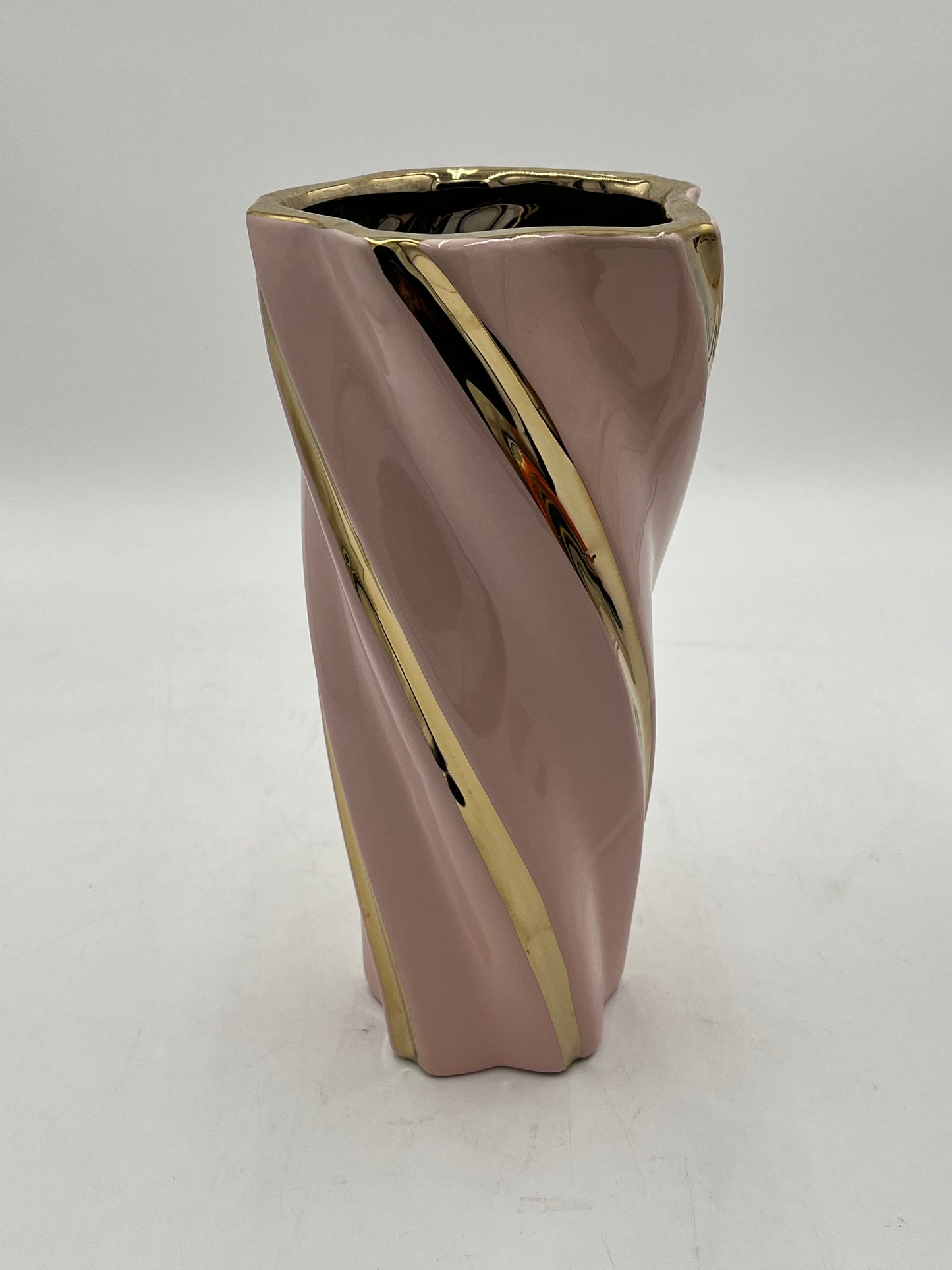 Gilded Helix ceramic vases with gold swirl in Pink. Available in Large size for $19.99 by floralsuppliespoint1.com.