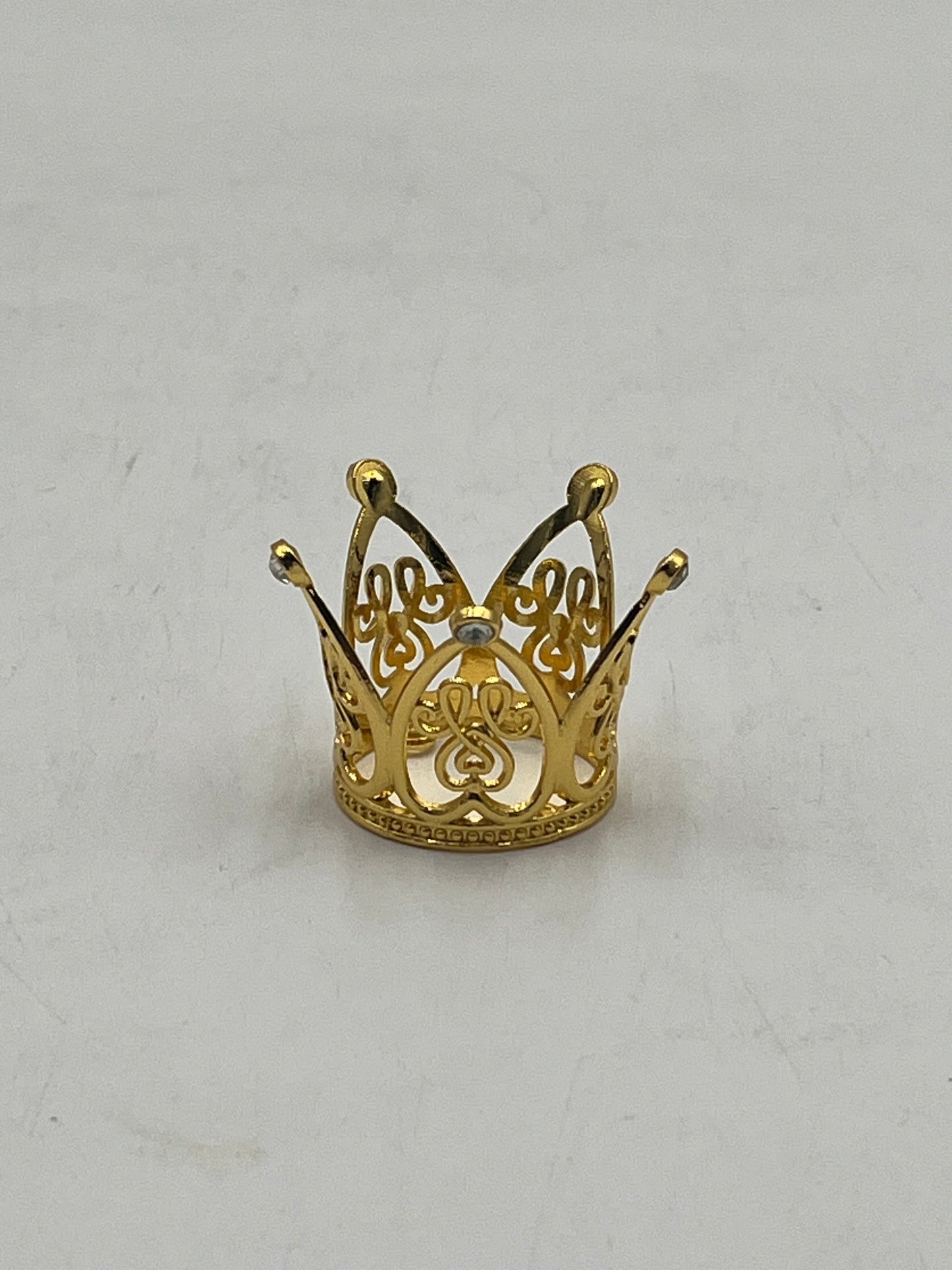 Mini gold crown for floral arrangements, cakes, and party favors. Perfect for weddings, showers & crafts. Sold individually or wholesale by floralsuppliespoint1.com