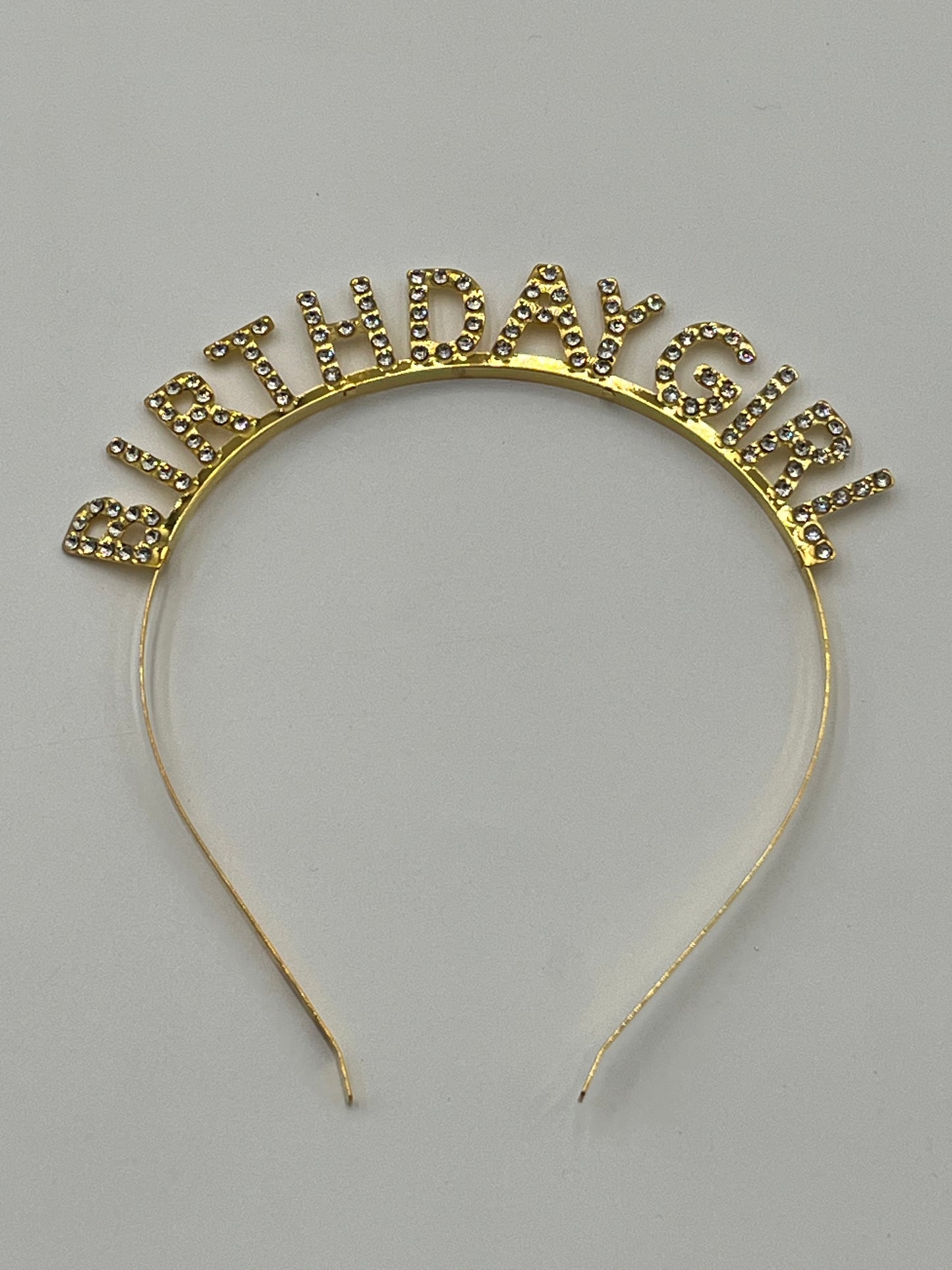 Rhinestone “Birthday Girl” Headband in gold, rose gold & silver, sold retail & wholesale by floralsuppliespoint1.com. Ideal for parties & birthdays.