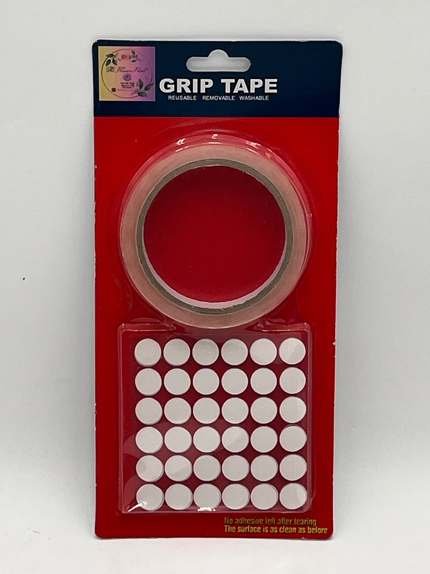 Reusable Grip Tape in circle and heart shapes— extra strong, washable and removable. Sold individually or wholesale by floralsuppliespoint1.com