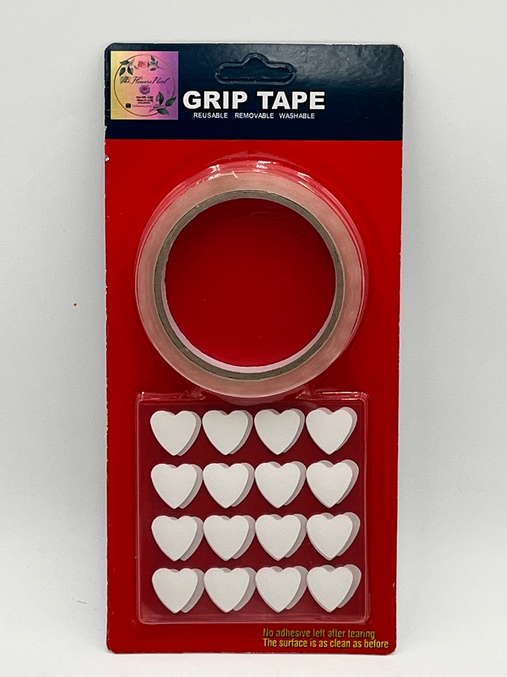 Reusable Grip Tape in circle and heart shapes— extra strong, washable and removable. Sold individually or wholesale by floralsuppliespoint1.com.