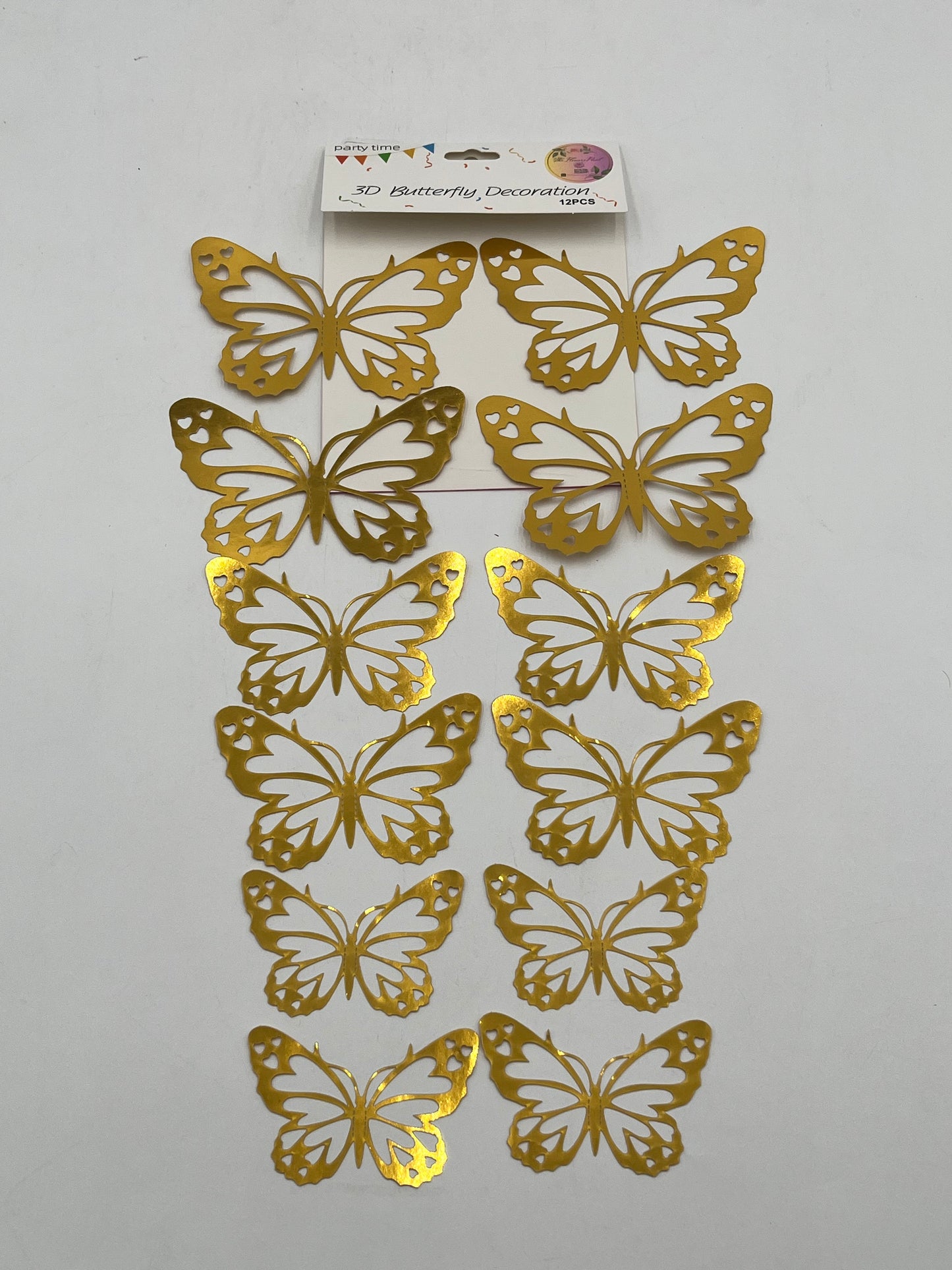 Heart Cutout Gold 3D Butterfly Decoration, 12 pcs for weddings, Valentine’s, floral & event décor. Sold retail & wholesale by floralsuppliespoint1.com.