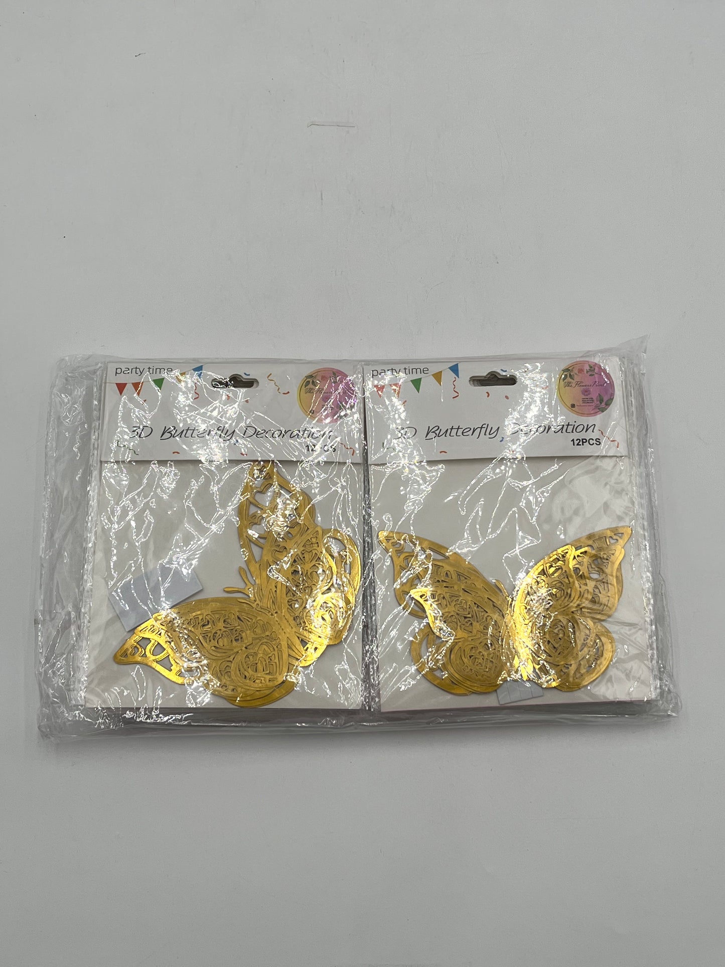 Heart Wings 3D Gold Butterfly Decoration, 12 pcs for weddings, floral, birthday, and party décor. Sold retail & wholesale (20Pack) by floralsuppliespoint1.com.