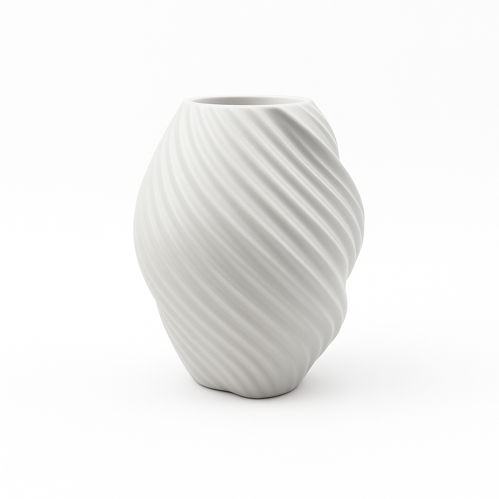 Decorative ceramic vase with a modern spiral design, perfect for elegant and minimalist interiors. Sold by floralsuppliespoint1.com for $10.99 in white