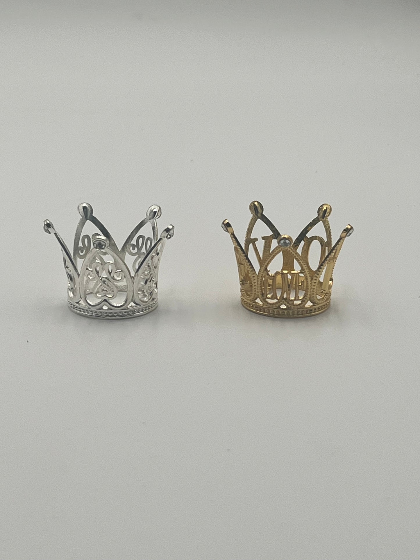 Mini gold & silver crowns for floral arrangements, cakes, and party favors. Perfect for weddings, showers & crafts. Sold individually or wholesale by floralsuppliespoint1.com
