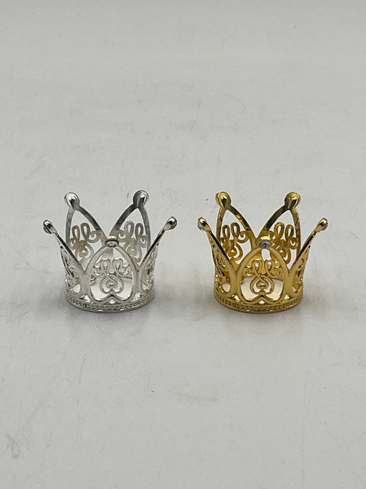 Mini gold & silver crowns for floral arrangements, cakes, and party favors. Perfect for weddings, showers & crafts. Sold individually or wholesale by floralsuppliespoint1.com