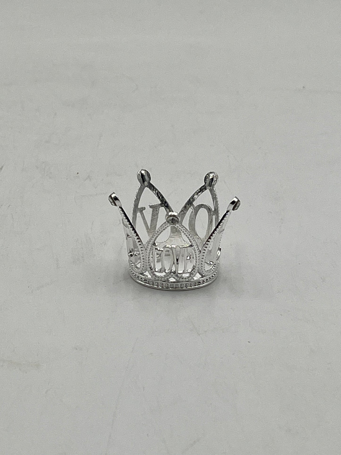 Mini LOVE crown in Silver for floral arrangements, cakes & party favors. Perfect for weddings, showers & crafts. Sold individually by floralsuppliespoint1.com