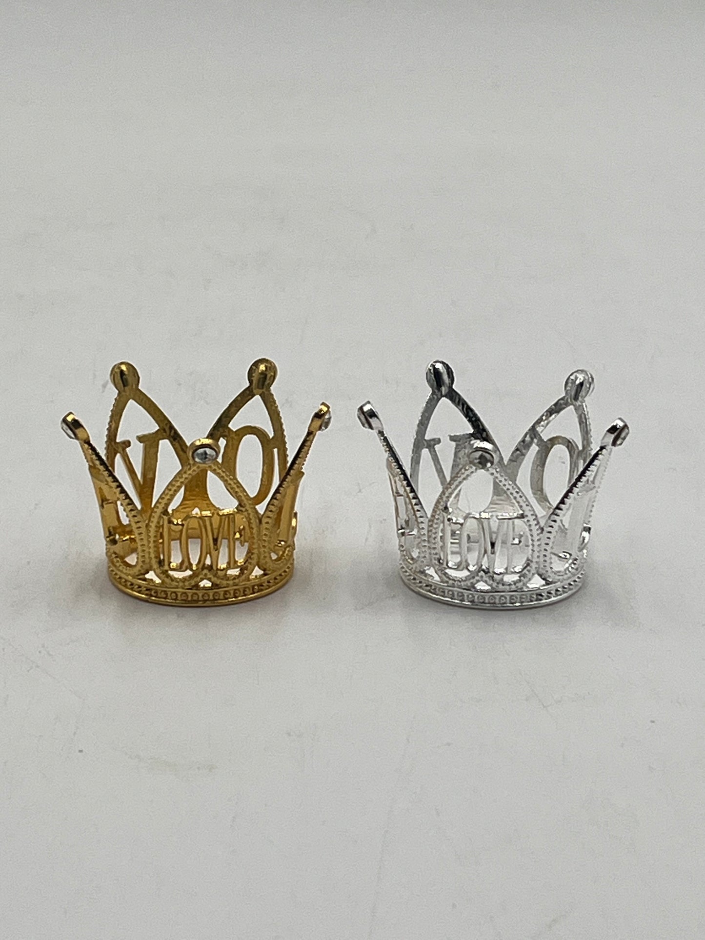 Mini LOVE crowns for floral arrangements, cakes & party favors. Perfect for weddings, showers & crafts. Sold individually or wholesale by floralsuppliespoint1.com