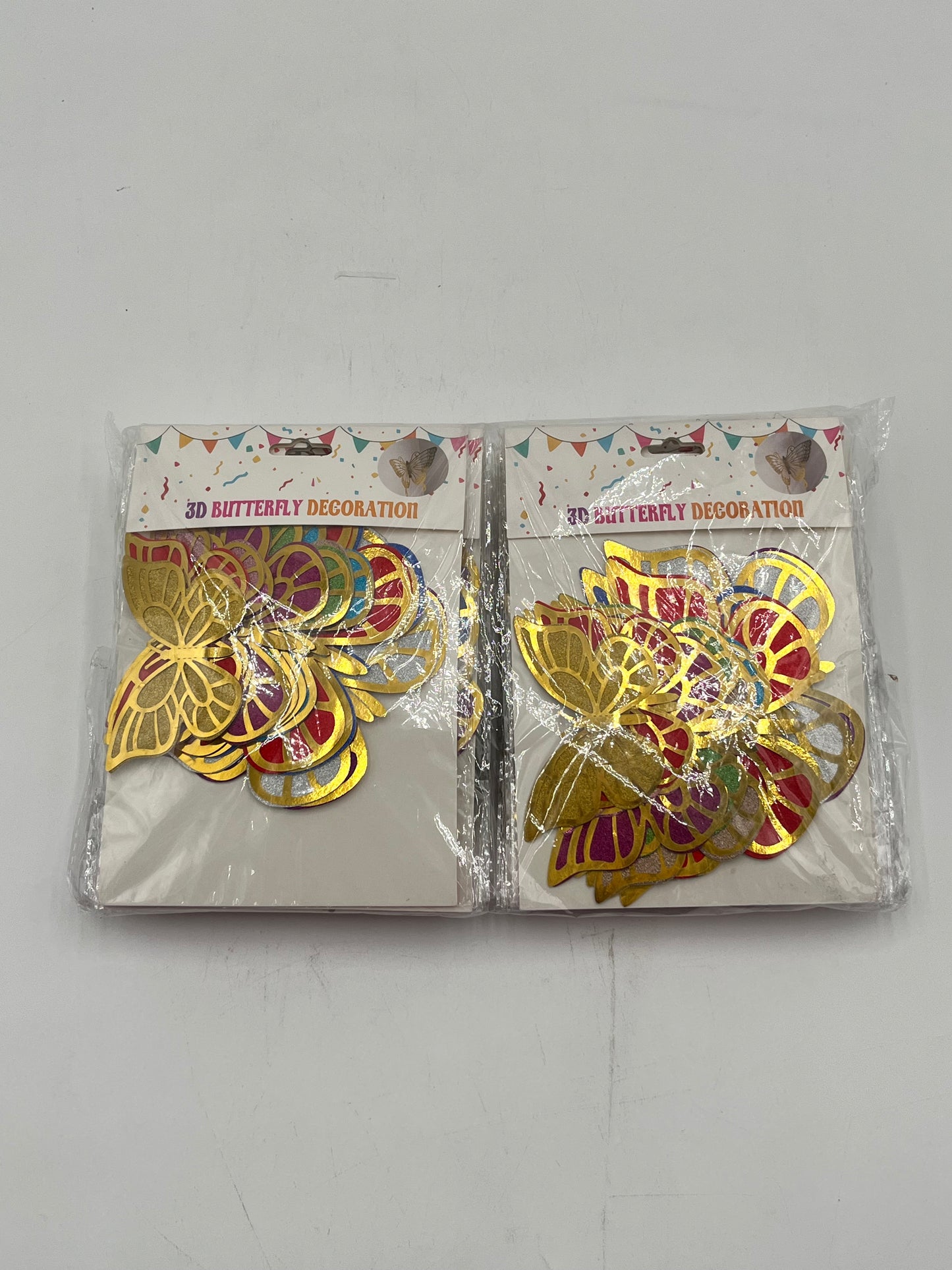 Multicolor 3D Butterfly Decoration, 12 gold-edged pieces for floral, wedding, event & party décor. Sold by floralsuppliespoint1.com retail & wholesale(12Pack).