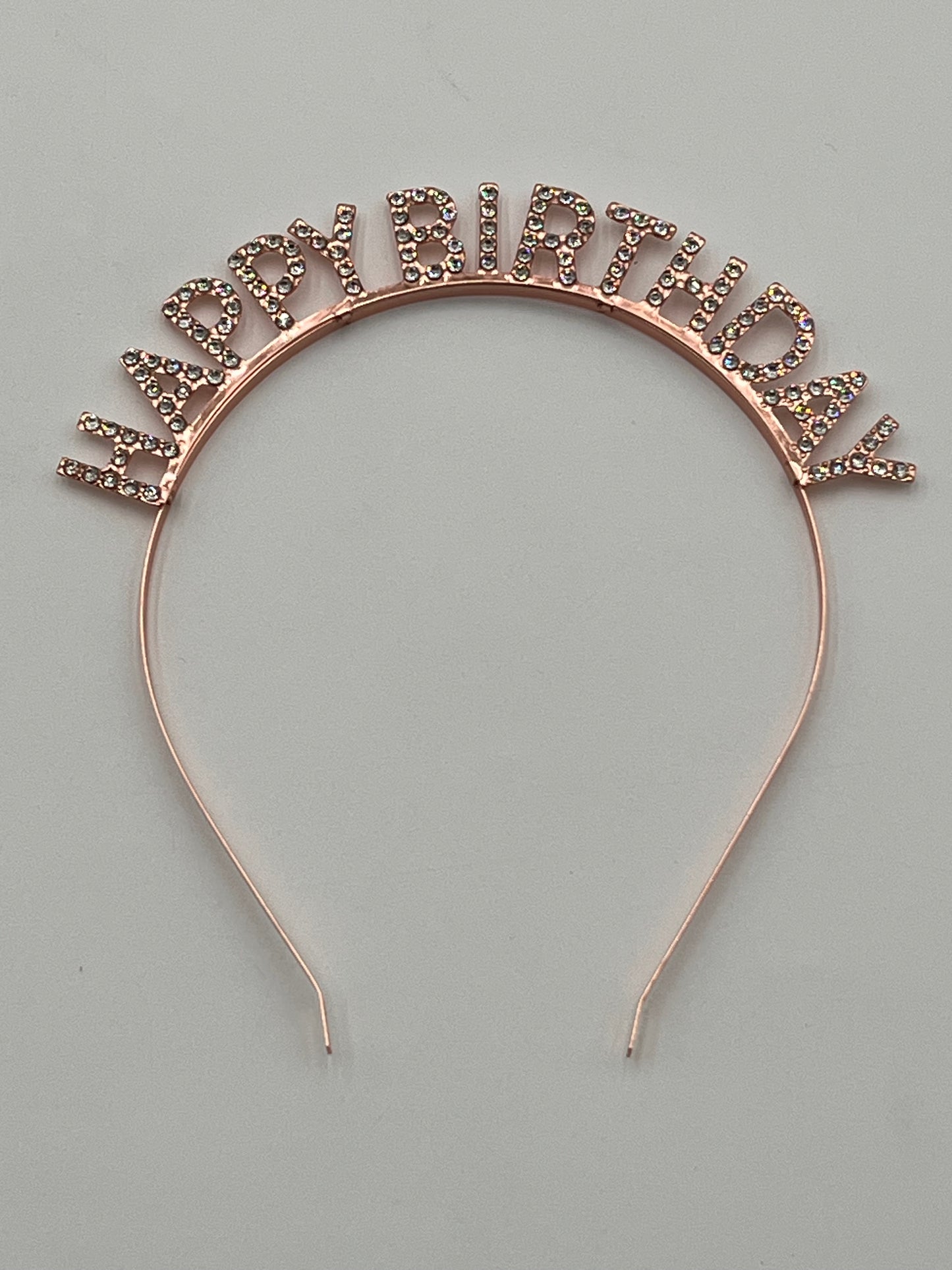 Rhinestone Happy Birthday headbands in gold, rose gold, and silver – sold by floralsuppliespoint1.com