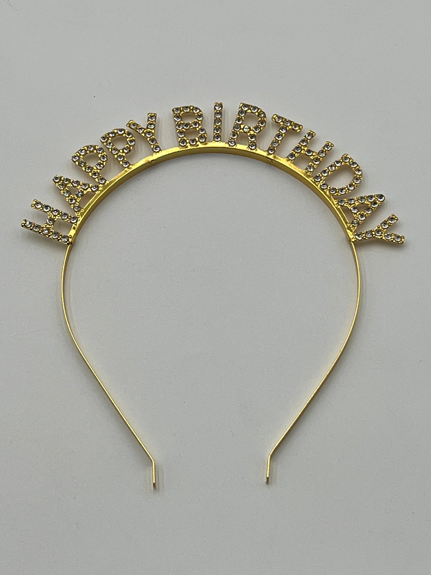 Rhinestone Happy Birthday headbands in gold, rose gold, and silver – sold by floralsuppliespoint1.com