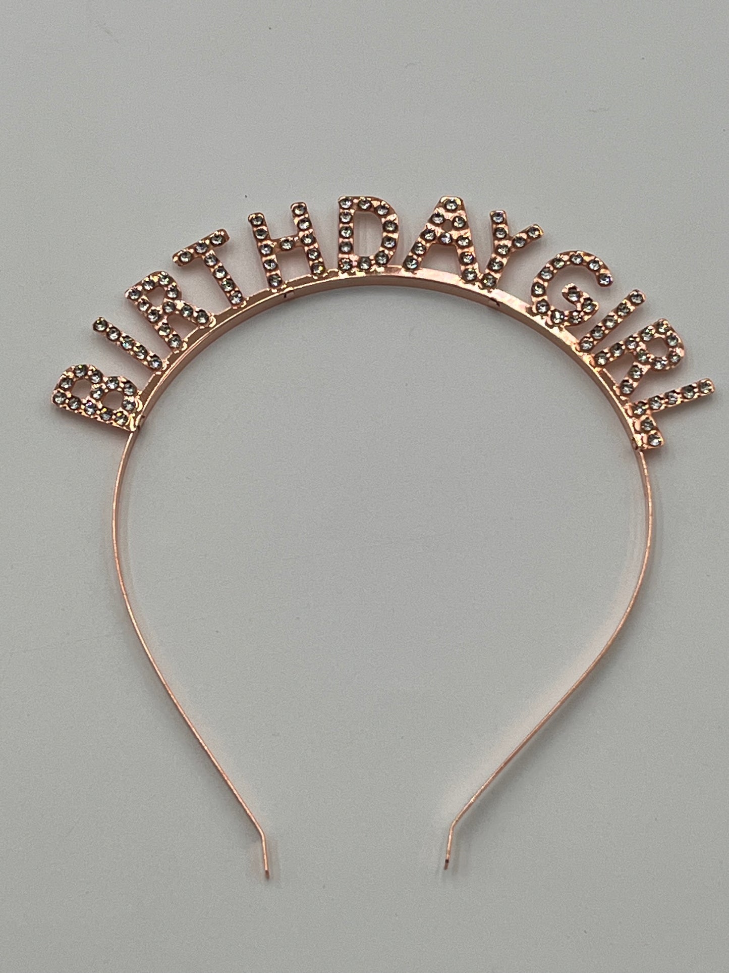 Rhinestone “Birthday Girl” Headband in gold, rose gold & silver, sold retail & wholesale by floralsuppliespoint1.com. Ideal for parties & birthdays.