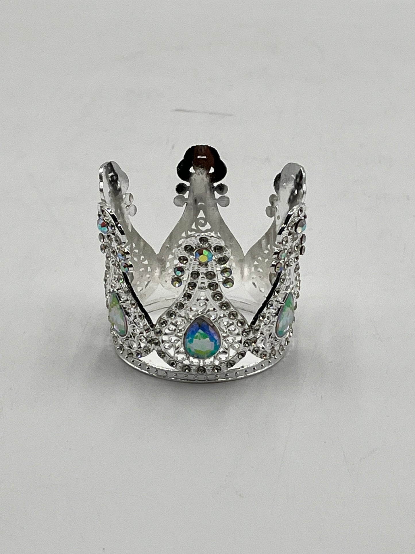 Royal teardrop jeweled mini decorative crown in silver – sold by floralsuppliespoint1.com