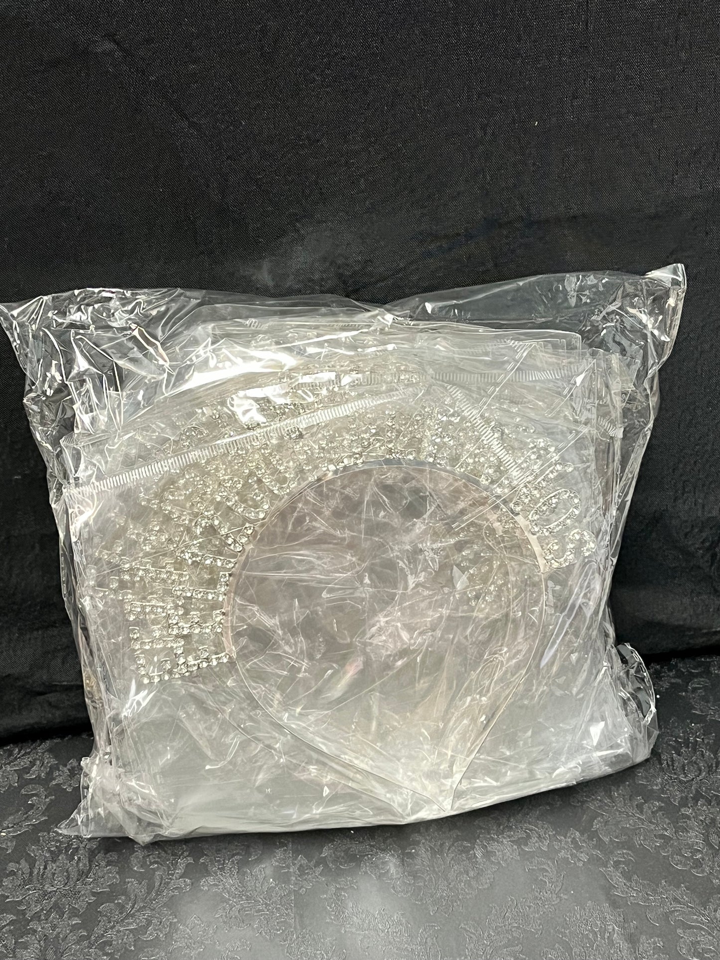 Silver Rhinestone "Feliz Cumpleaños" headbands, 5" tall, sold wholesale (10) Pack) by floralsuppliespoint1.com.