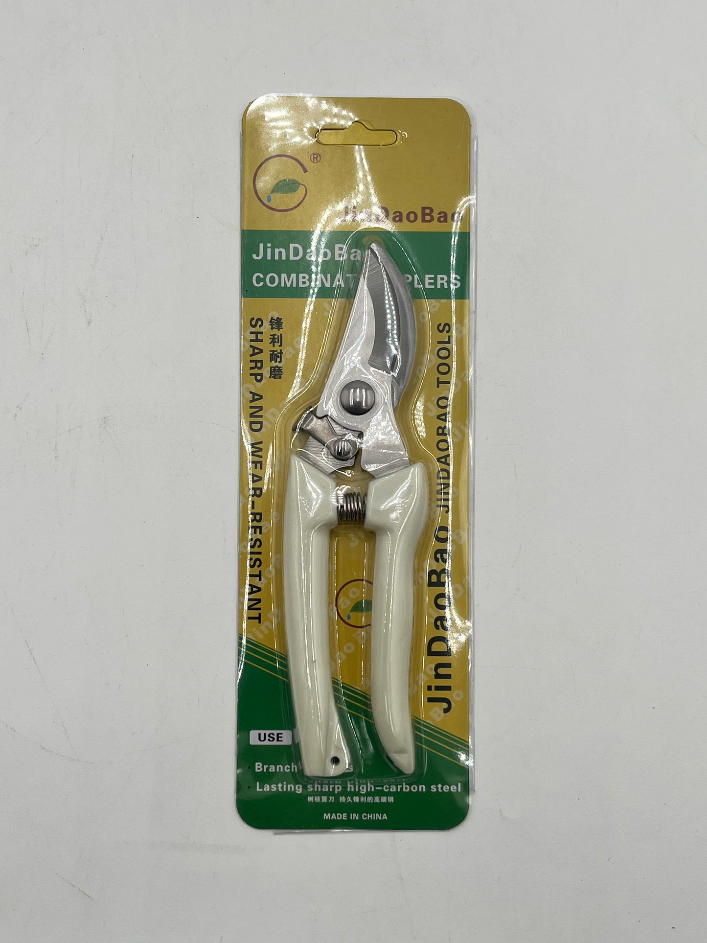 7" curved blade floral shears with white handle & locking mechanism, sold individually for $6.99 at floralsuppliespoint1.com.