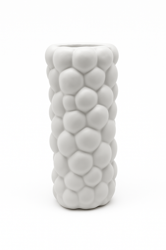 Bubbles 10 x 4 matte white ceramic vase sold for $14.99 by floralsuppliespoint1.com