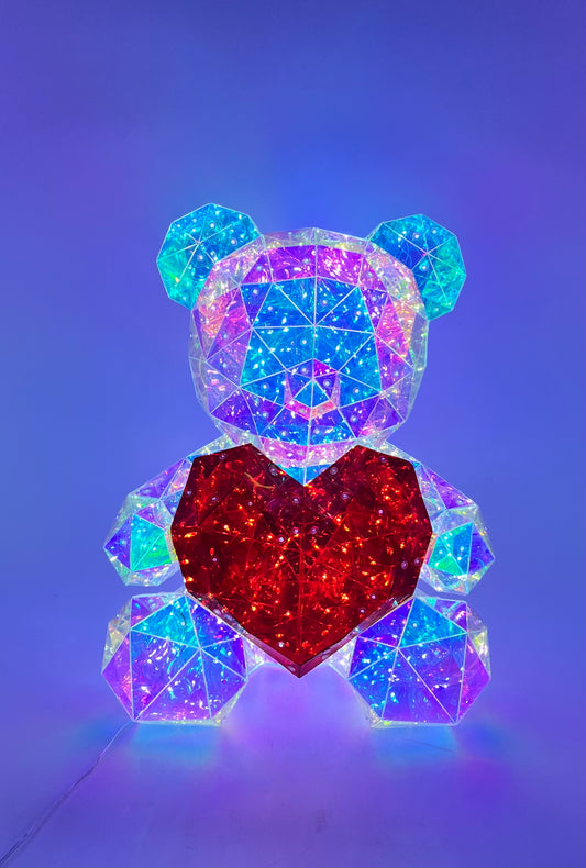 LED crystal Heart Bear gift light with red gem heart inside display box, USB-powered, perfect for gifting and decor. Sold by floralsuppliespoint1.com