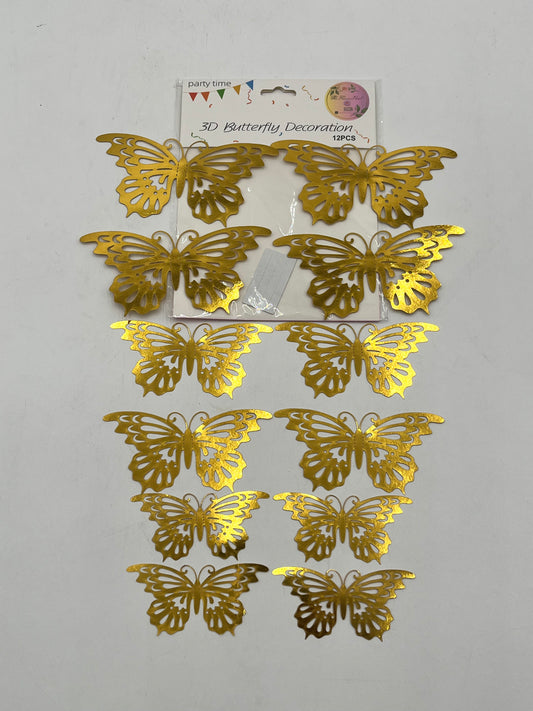 Elegant Monarch Gold 3D Butterfly Decoration, 12 pcs for weddings, floral, and party décor. Retail & wholesale by floralsuppliespoint1.com.
