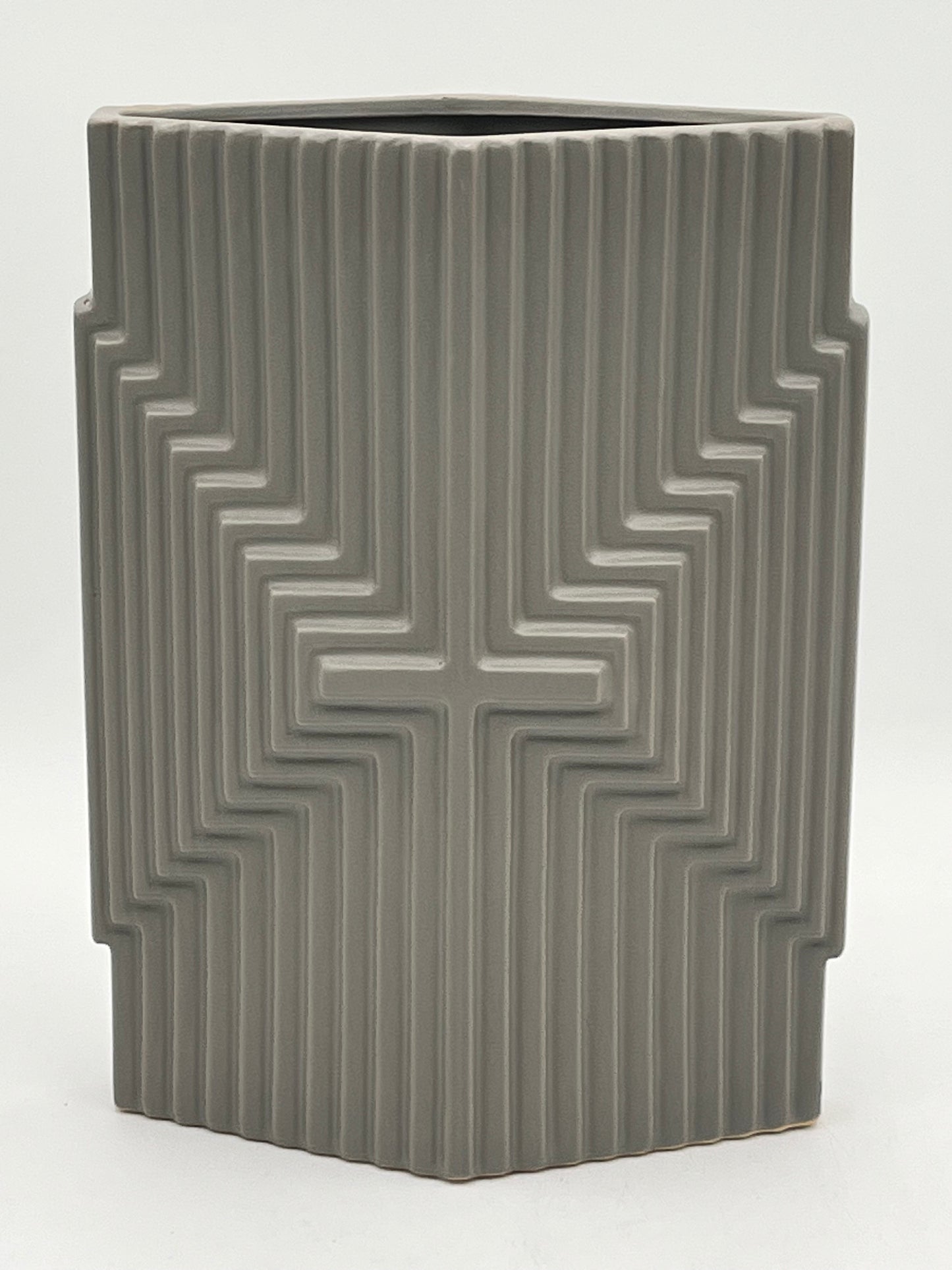 Eternal Grace Matte Edition ceramic vases in matte gray with raised cross pattern, sold by floralsuppliespoint1.com for elegant floral tributes or modern decor.