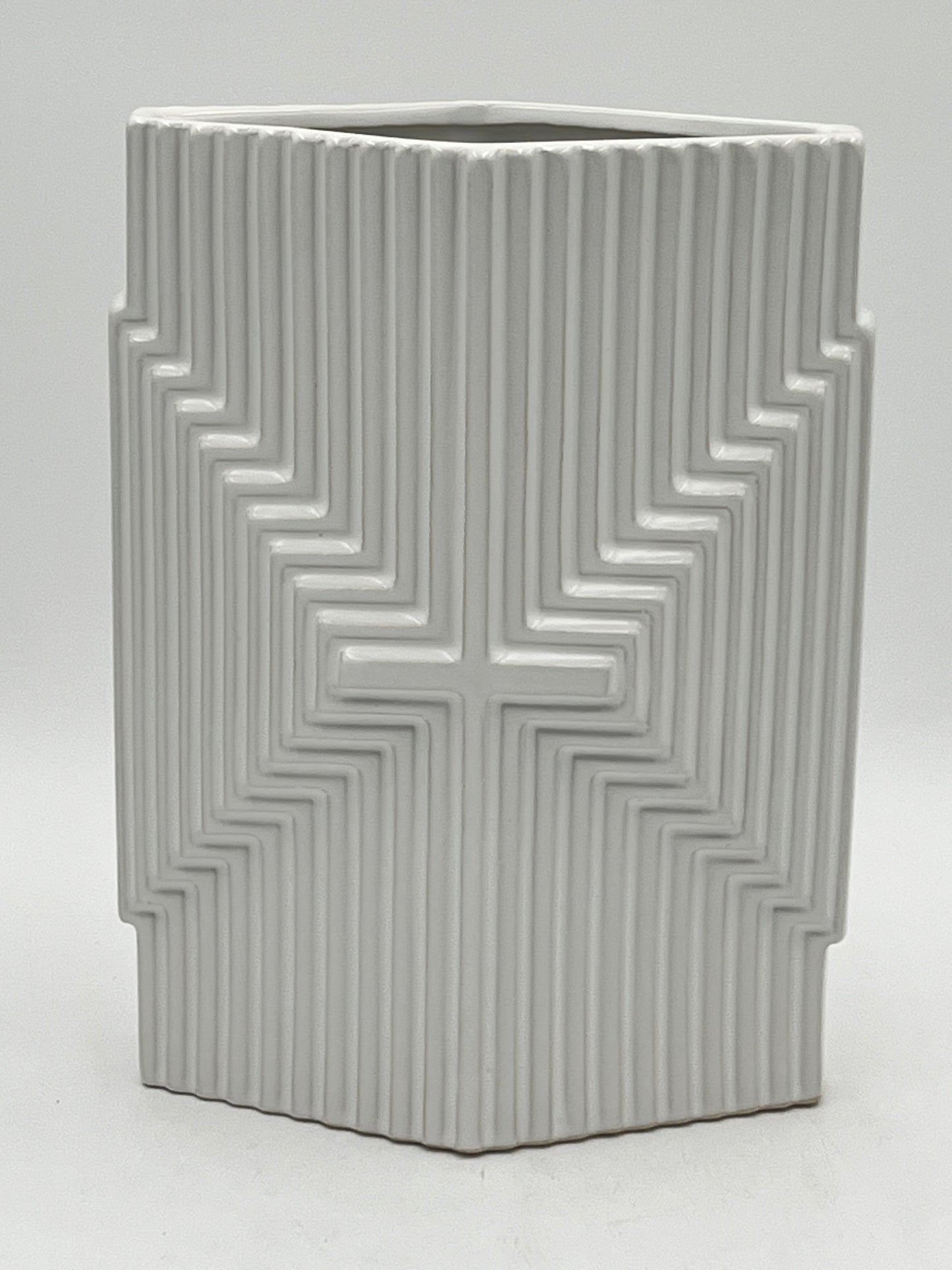 Eternal Grace Matte Edition ceramic vases in matte white with raised cross pattern, sold by floralsuppliespoint1.com for elegant floral tributes or modern decor.