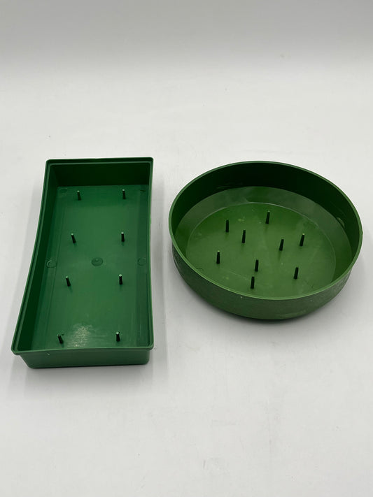Floral base trays- rectangle & round to hold floral foam securely. Ideal for fresh or artificial flower arrangements. Sold by floralsuppliespoint1.com for $4.99 each