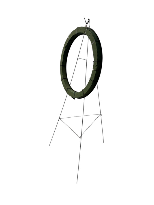 5’ heavy duty green florist wire easel. Durable stand for funeral wreaths, memorial displays & sympathy events for $19.99 . Sold by floralsuppliespoint1.com

