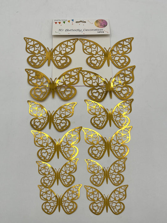 Heart Wings 3D Gold Butterfly Decoration, 12 pcs for weddings, floral, birthday, and party décor. Sold retail & wholesale by floralsuppliespoint1.com.