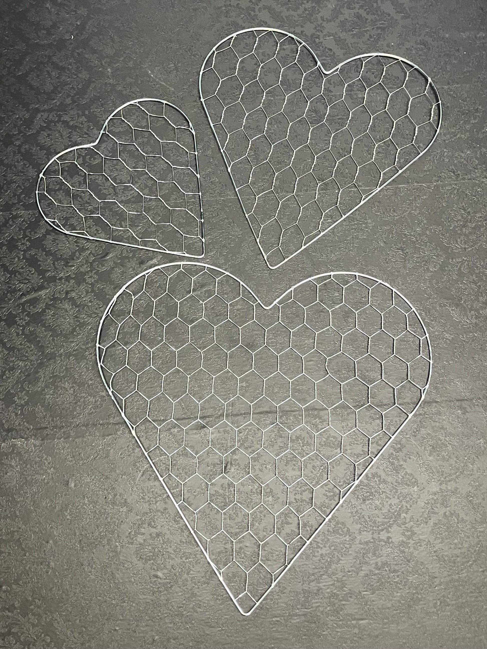 Three ♡ of Haven wire heart frames in small, medium, and large sizes for floral design, sold by floralsuppliespoint1.com.