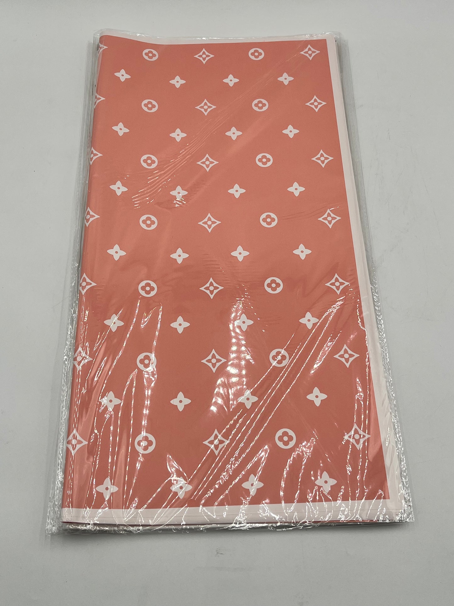 LV Luxe Monogram Edition wrapping sheets in Peach, 22x22" (20 sheets) for floral & gift use. Sold by floralsuppliespoint1.com for $9.99