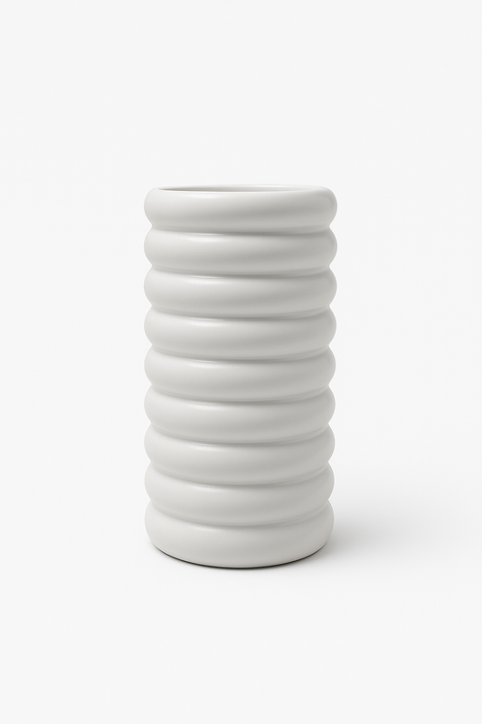 Micheleen 10x4 matte white ceramic vase sold for $14.99 by floralsuppliespoint1.com