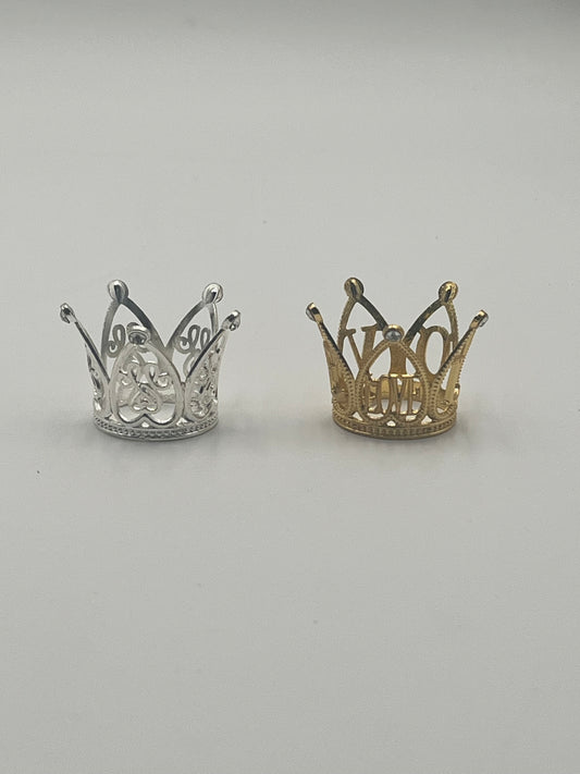 Mini gold & silver crowns for floral arrangements, cakes, and party favors. Perfect for weddings, showers & crafts. Sold individually or wholesale by floralsuppliespoint1.com