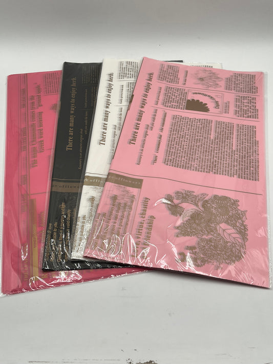 Perfect for florists, gift wrapping & event decor wraps. Available in Hot Pink, Black, White & Pink. 22x22 in. (20 sheets) for $9.99 @ floralsuppliespoint1.com