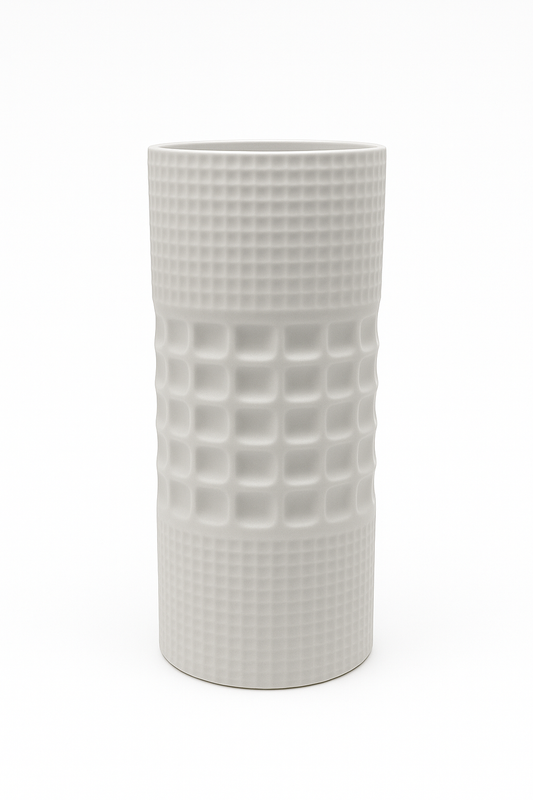 Rayden 10 x 4 matte white ceramic vase sold for $14.99 by floralsuppliespoint1.com