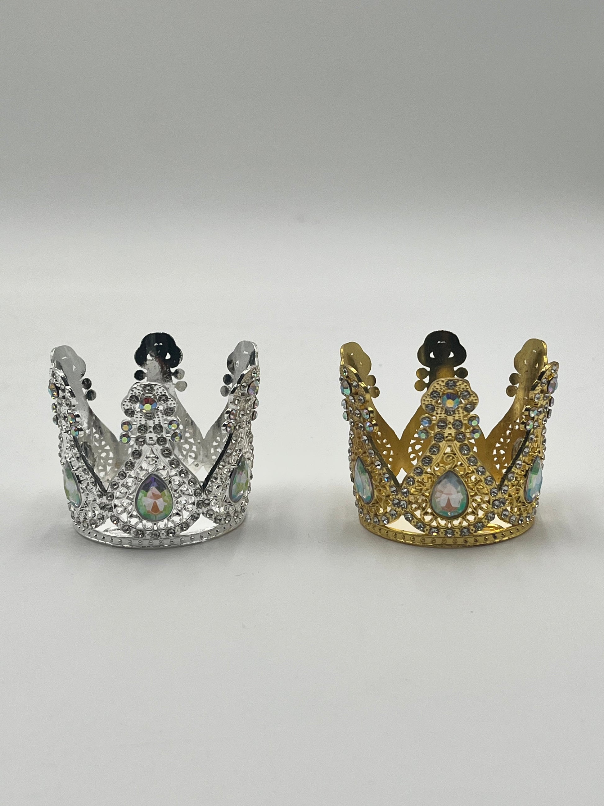 Royal teardrop jeweled mini decorative crowns in gold and silver – sold by floralsuppliespoint1.com