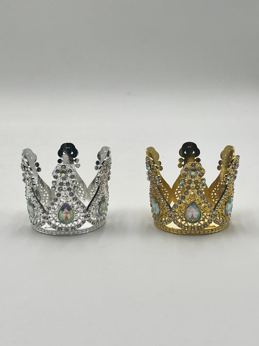 Royal teardrop jeweled mini decorative crowns in gold and silver – sold by floralsuppliespoint1.com