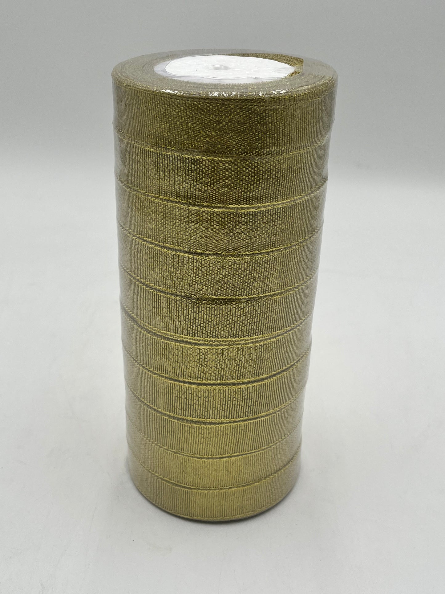 Gold polyester ribbon rolls in 1” x 25 yards, ideal for floral design, gifts and crafts. Pack of 10 sold at wholesale price by floralsuppliespoint1.com.