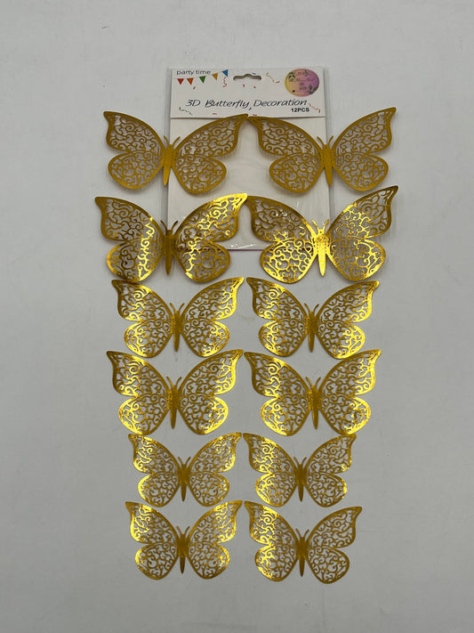 Vintage Lace Gold 3D Butterfly Decoration, 12 pcs for weddings, floral, and event décor. Sold retail & wholesale by floralsuppliespoint1.com.