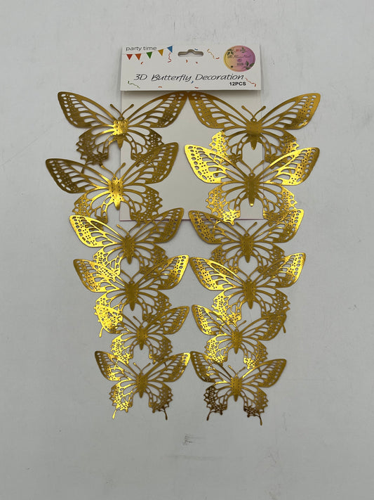 Vintage Lace Gold 3D Butterfly Decoration, 12 pcs for weddings, floral, and event décor. Sold retail & wholesale by floralsuppliespoint1.com.