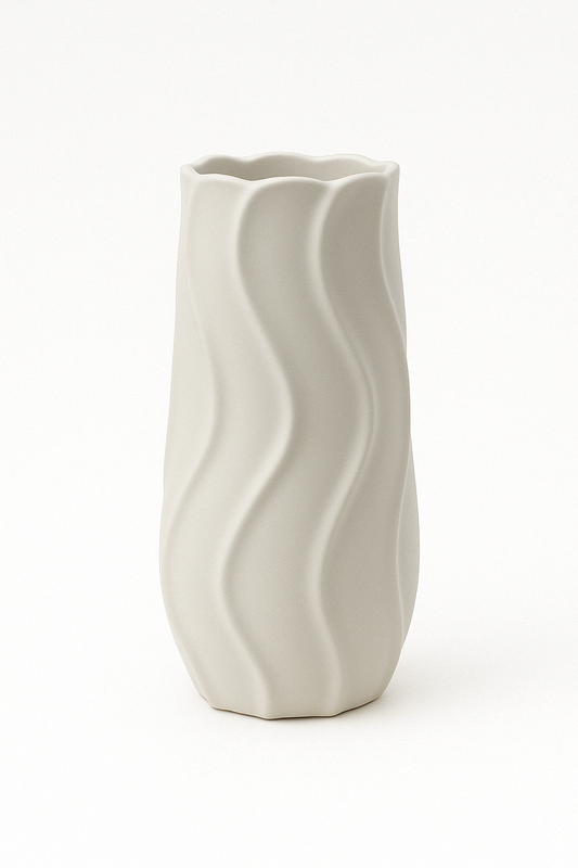 Waver 10 x 3 matte white ceramic vase sold for $14.99 by floralsuppliespoint1.com